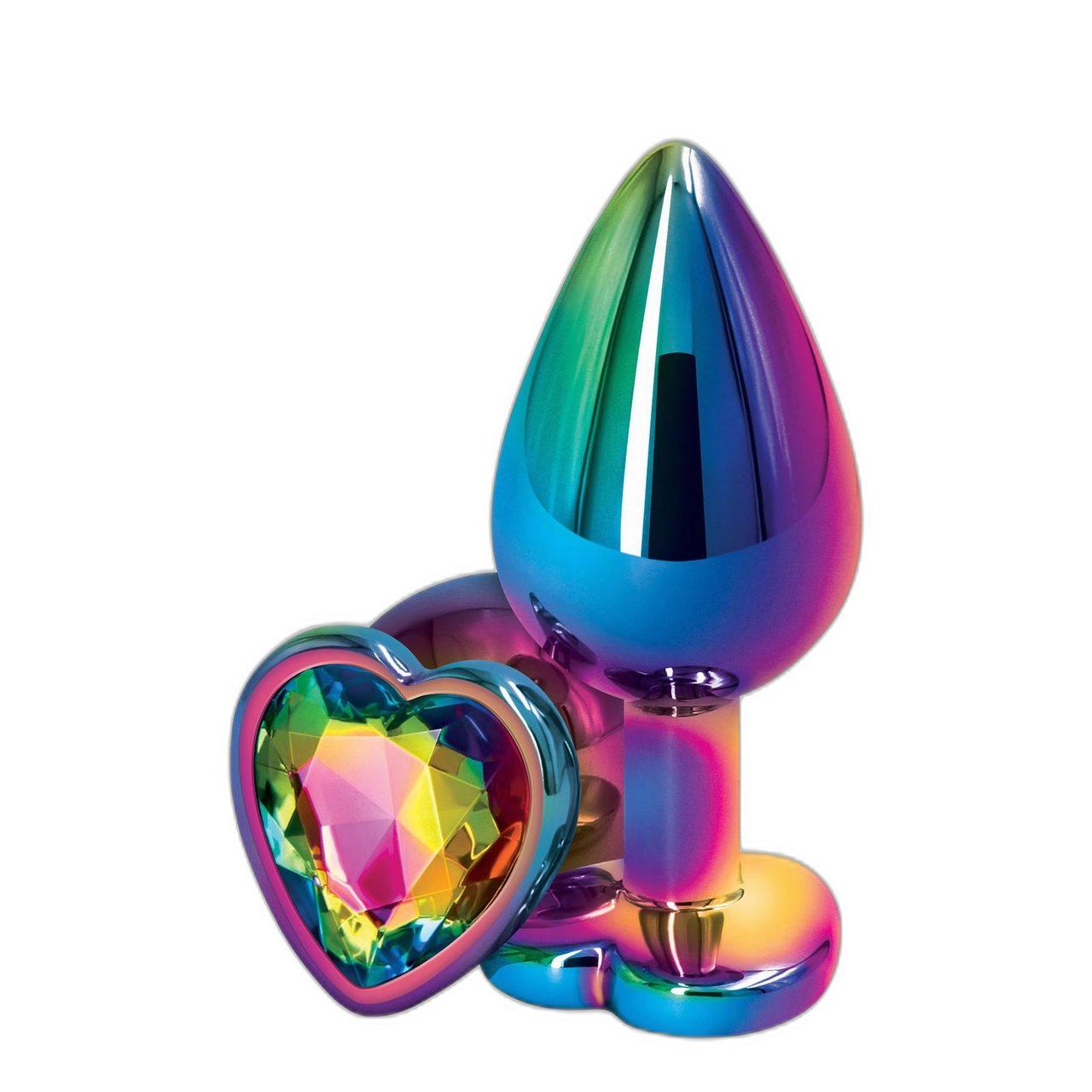 Korek analny z sercem multicolor M - lekki, chromowany | Loris.pl