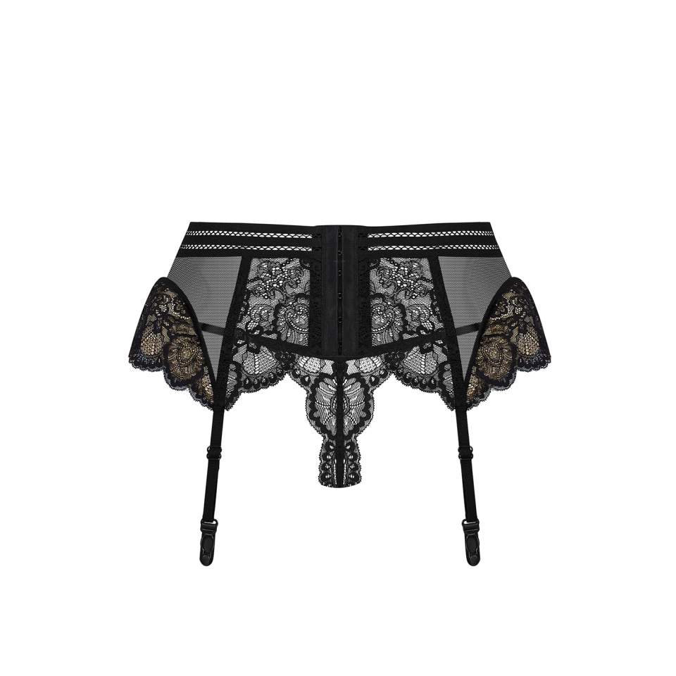Wygodny, koronkowy czarny pas do pończoch Obsessive 853-GAR-1