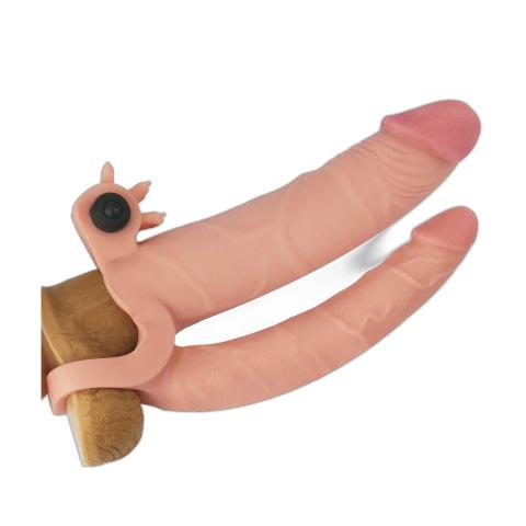 Wibrująca nakładka na penisa przedłużająca + analne dildo