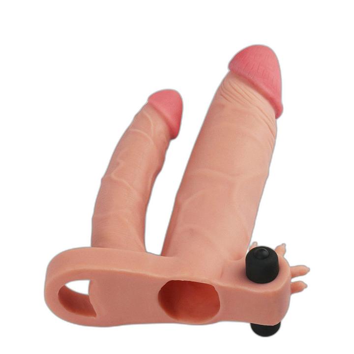 Wibrująca nakładka na penisa przedłużająca + analne dildo