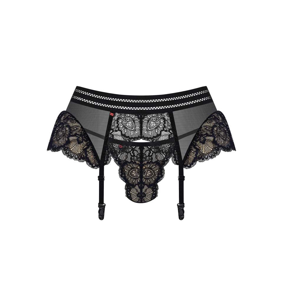 Wygodny, koronkowy czarny pas do pończoch Obsessive 853-GAR-1