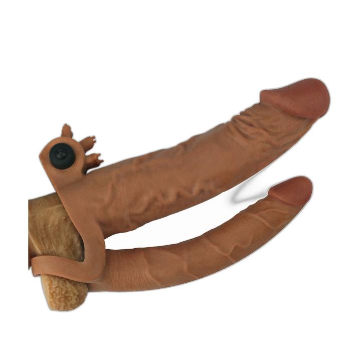 Wibrująca nakładka przedłużająca penisa 2 cale + dildo analne | Loris.pl
