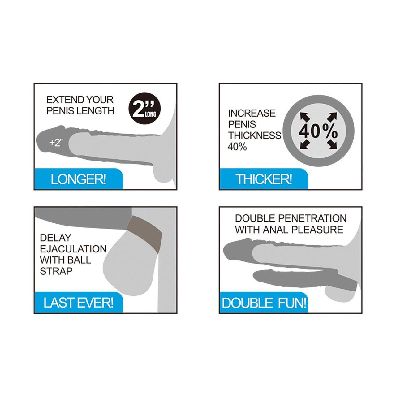 Wibrująca nakładka przedłużająca penisa 2 cale + dildo analne | Loris.pl