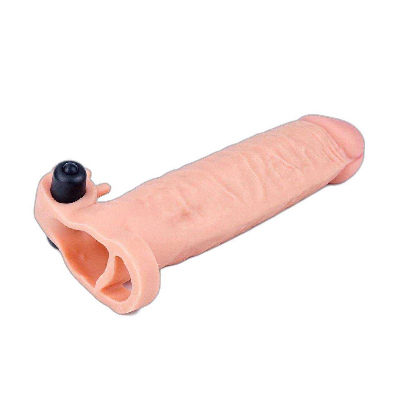 Wibrująca nakładka przedłużająca na penisa +5 cm – realistyczna przedłużka TPE