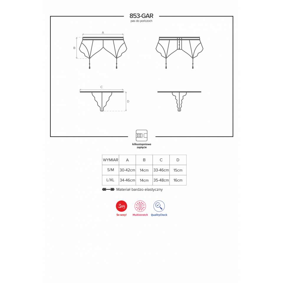 Wygodny, koronkowy czarny pas do pończoch Obsessive 853-GAR-1