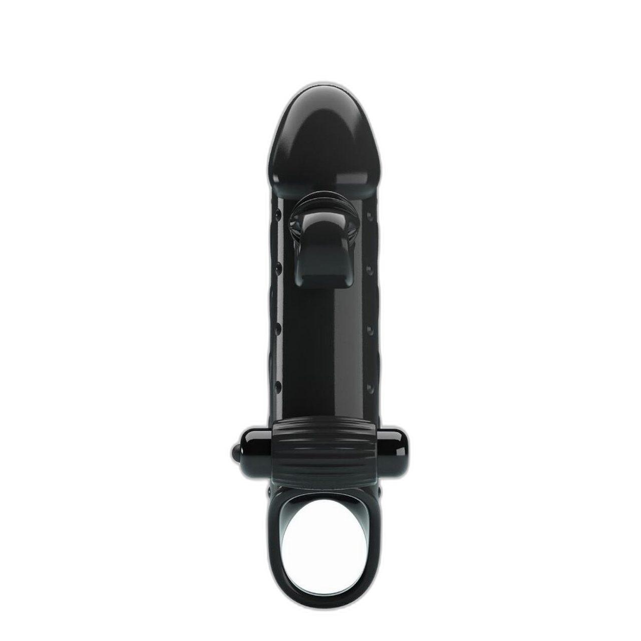 Wibrująca nakładka na penisa czarna z pierścieniem i stymulatorem | Loris.pl