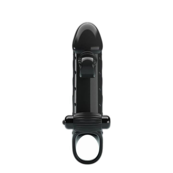 Wibrująca nakładka na penisa czarna z pierścieniem i stymulatorem | Loris.pl