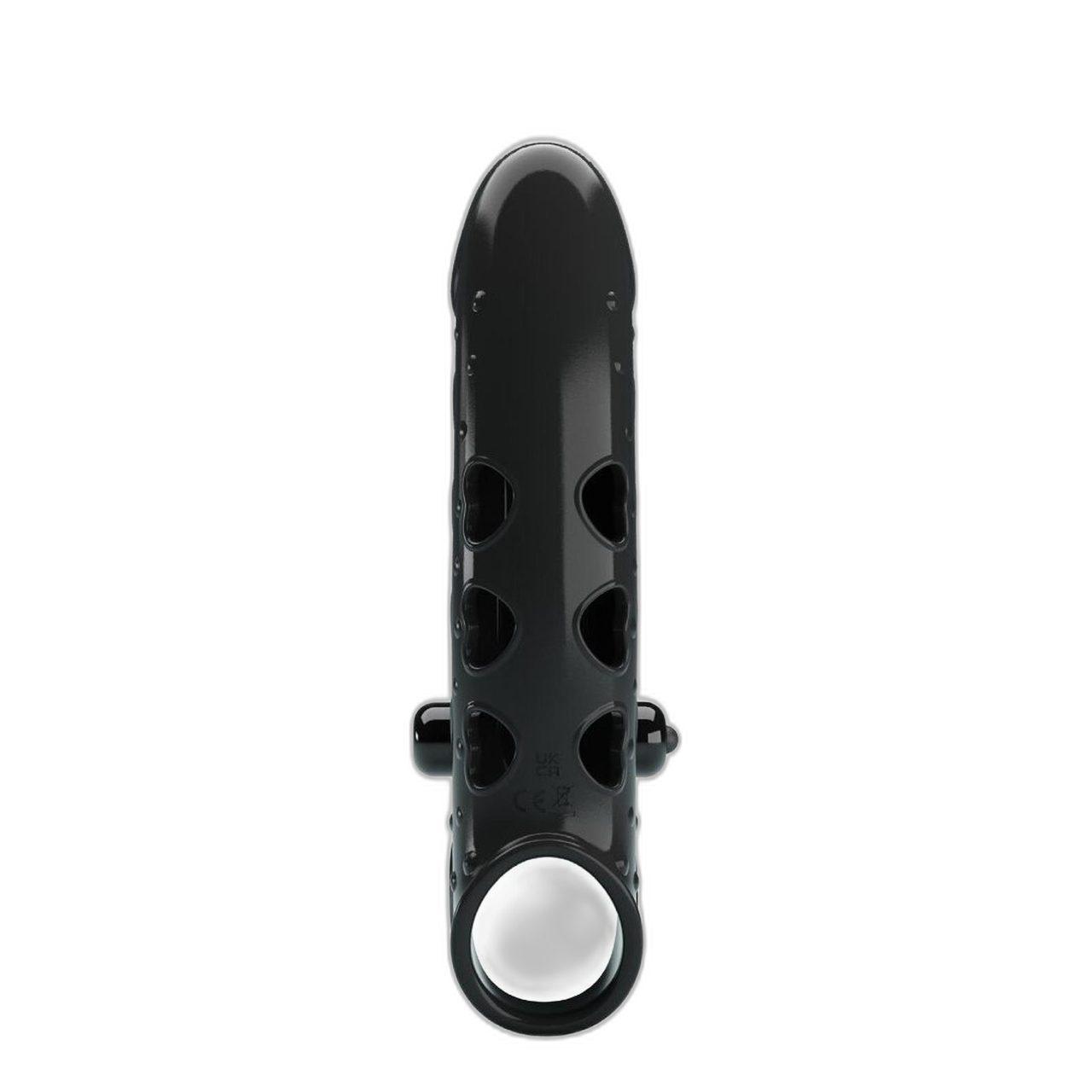 Wibrująca nakładka na penisa czarna z pierścieniem i stymulatorem | Loris.pl