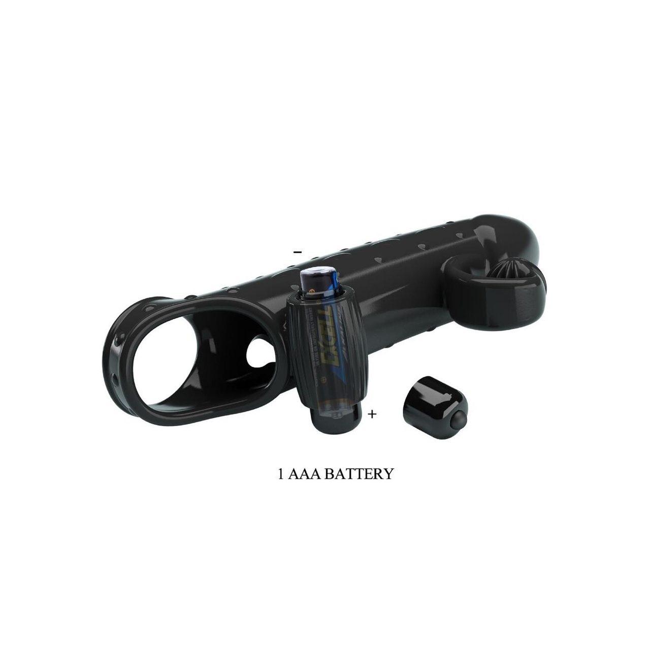 Wibrująca nakładka na penisa czarna z pierścieniem i stymulatorem | Loris.pl