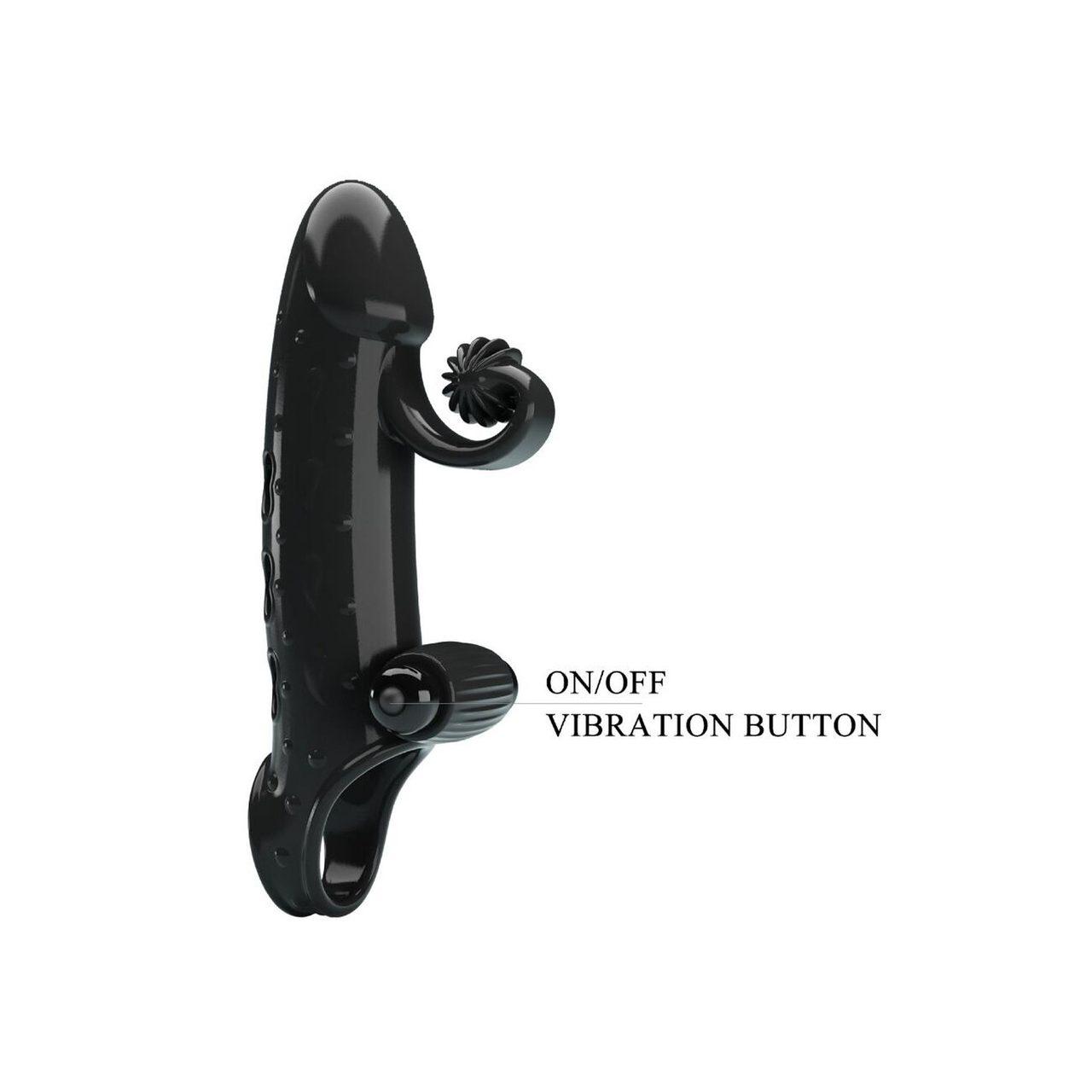 Wibrująca nakładka na penisa czarna z pierścieniem i stymulatorem | Loris.pl