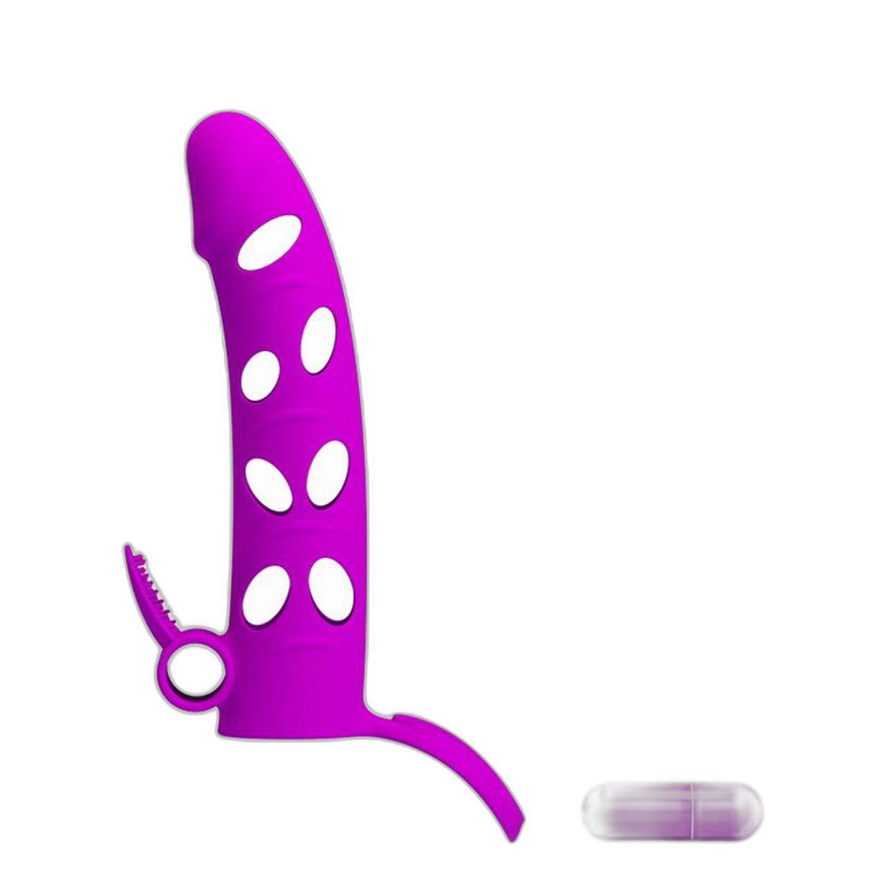 Wibrująca nakładka na penisa 17 cm z paskiem na jądra | Loris.pl