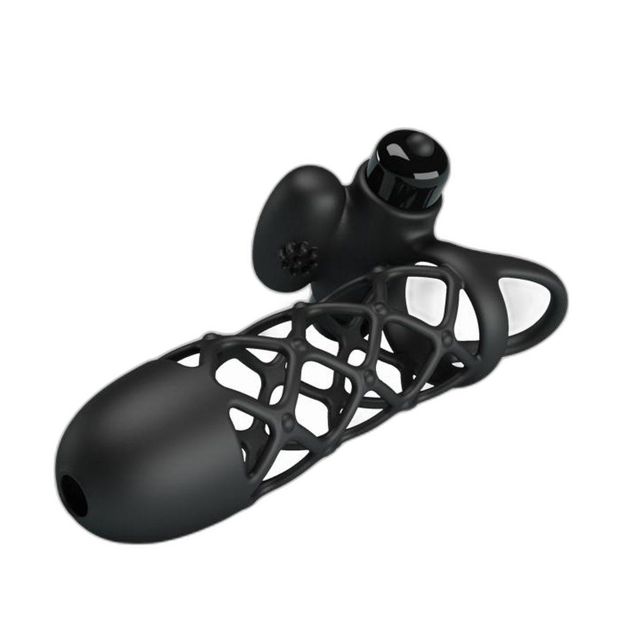 Wibrująca nakładka na penisa ze stymulatorem łechtaczki 10 trybów | Loris.pl