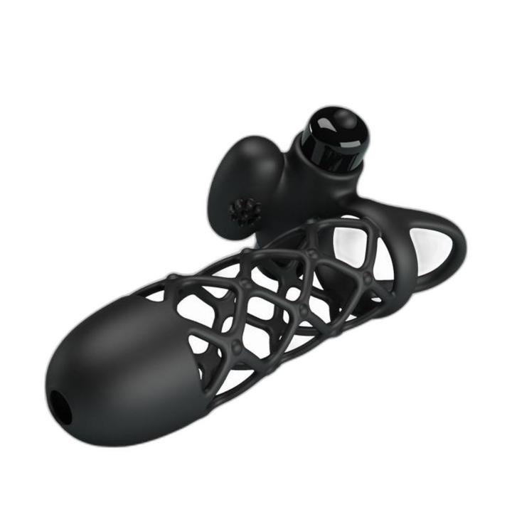 Wibrująca nakładka na penisa ze stymulatorem łechtaczki 10 trybów | Loris.pl