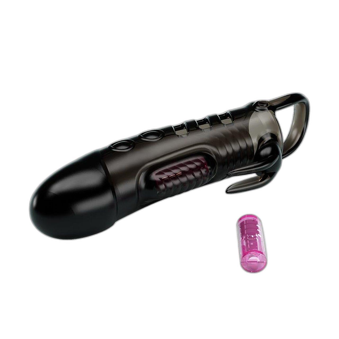 Wibrująca nakładka na penisa z króliczkiem i pętlą | Loris.pl