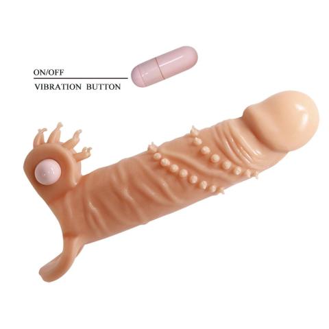 Wibrująca nakładka na penisa 17 cm z pętlą na jądra