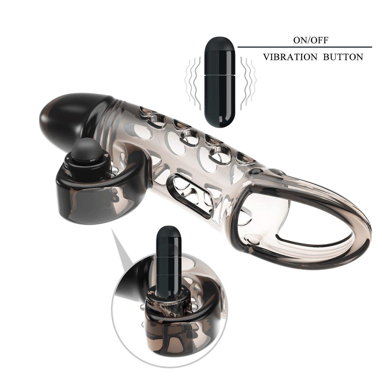 Przedłużka na penisa z wibracjami i stymulatorem łechtaczki czarna TPE