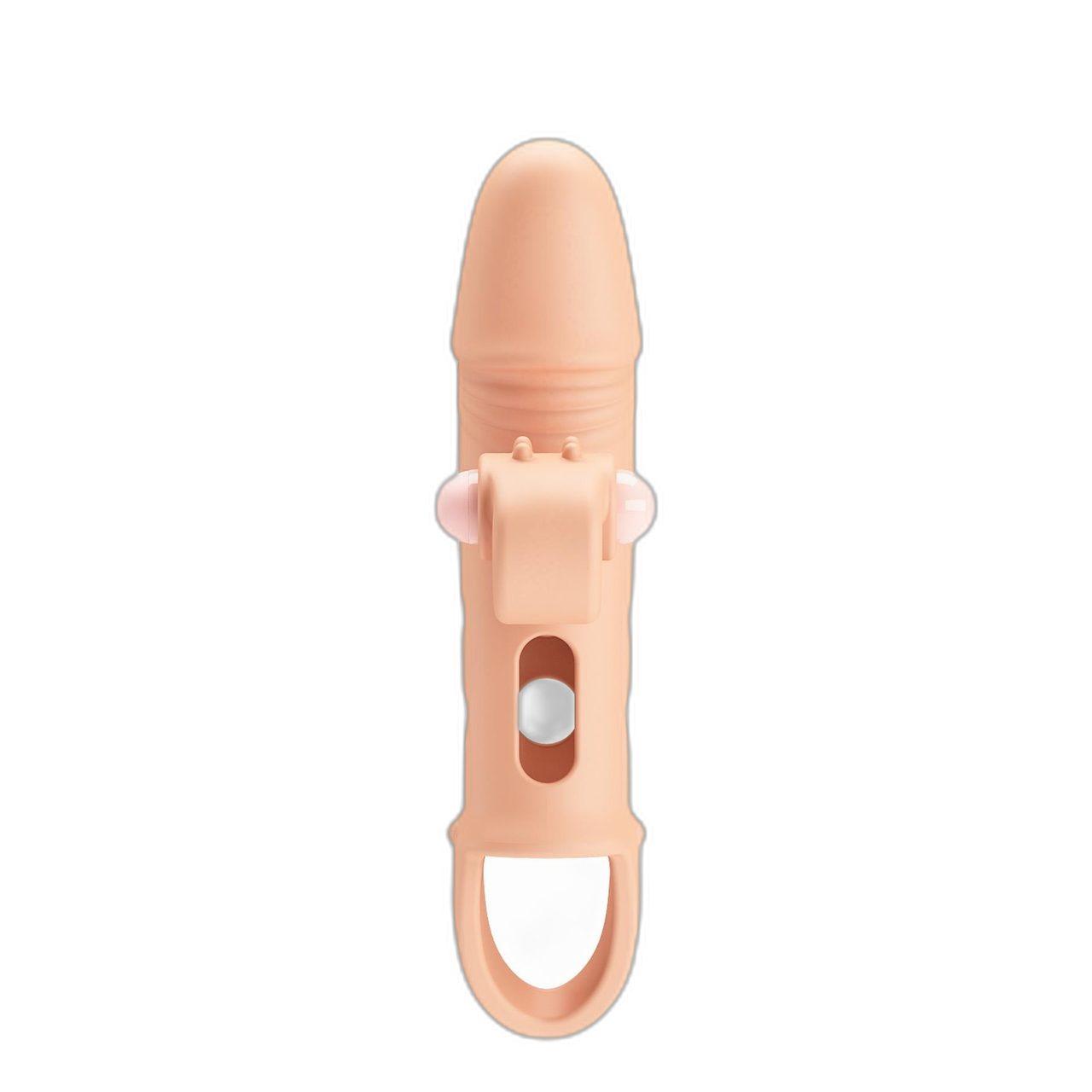 Przedłużka na penisa z wibracjami i stymulatorem łechtaczki | cielista TPE