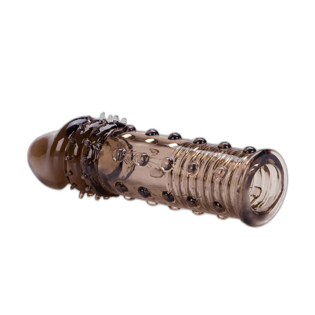 Silikonowa przedłużka na penisa z wypustkami, szara | Loris.pl