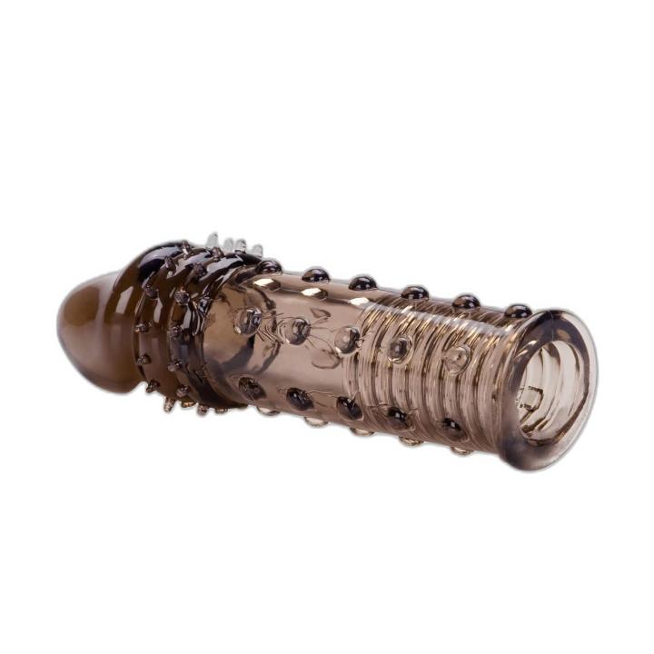 Silikonowa przedłużka na penisa z wypustkami, szara | Loris.pl