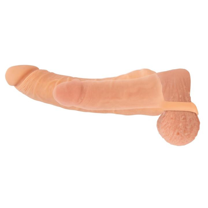 Masturbator 2w1 i przedłużka penisa z pierścieniem na jądra