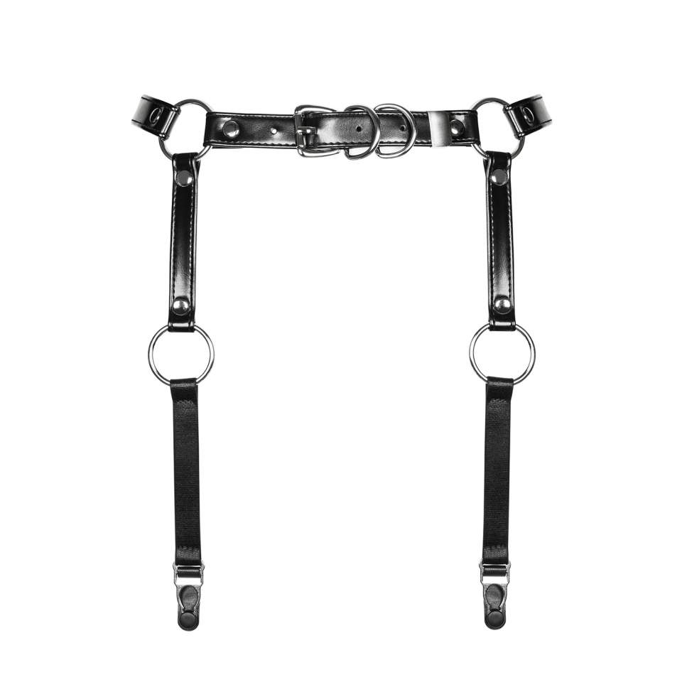 Skórzany czarny pas do pończoch Obsessive A741