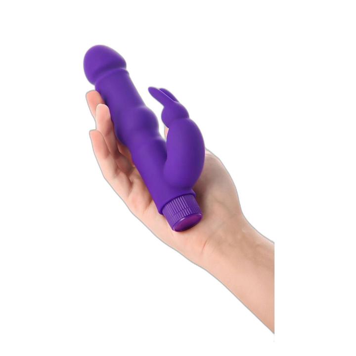 Wibrator króliczek silikonowy 18 cm ze stymulatorem łechtaczki | Fioletowy