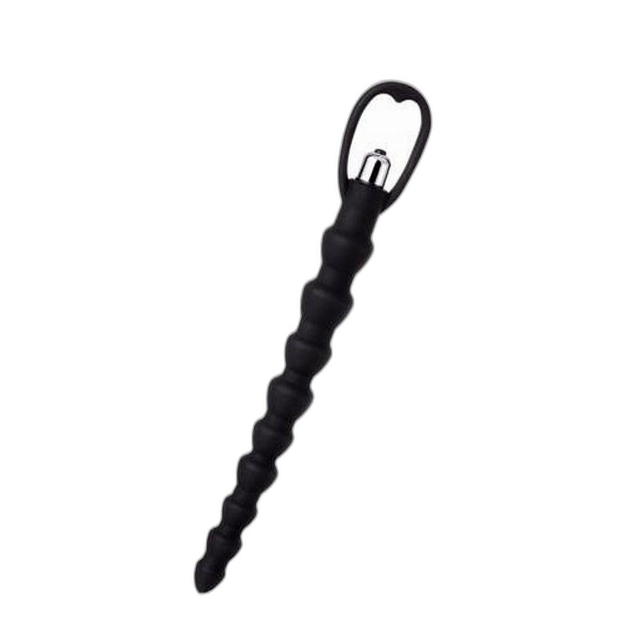 Silikonowy łańcuszek analny z wibracjami czarny 32,7 cm | Loris.pl