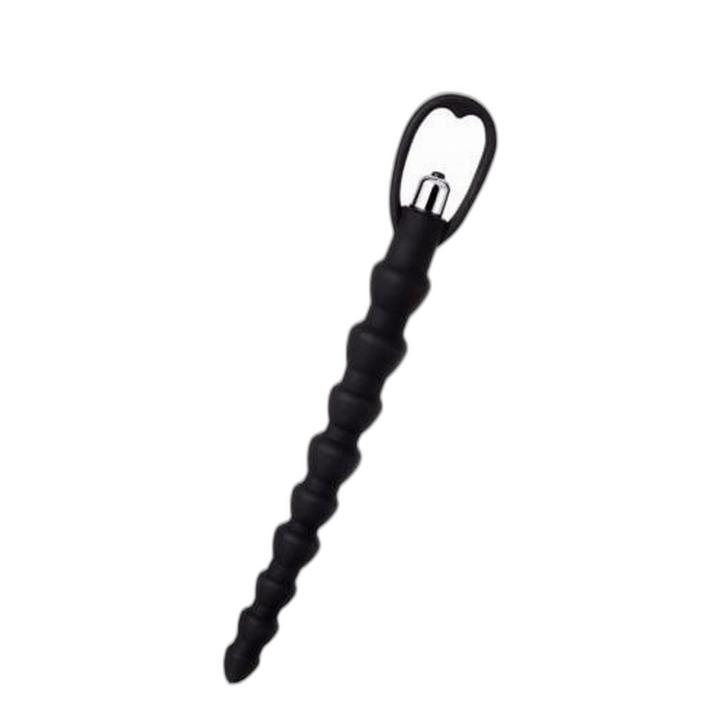 Silikonowy łańcuszek analny z wibracjami czarny 32,7 cm | Loris.pl