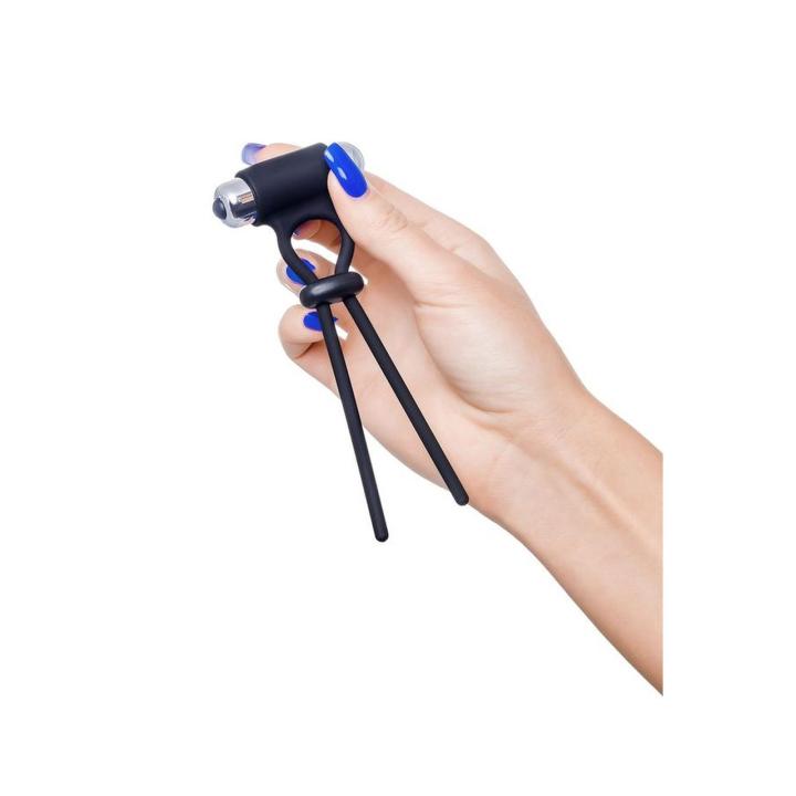 Regulowane lasso erekcyjne z wibracją 14 cm czarne | Loris.pl