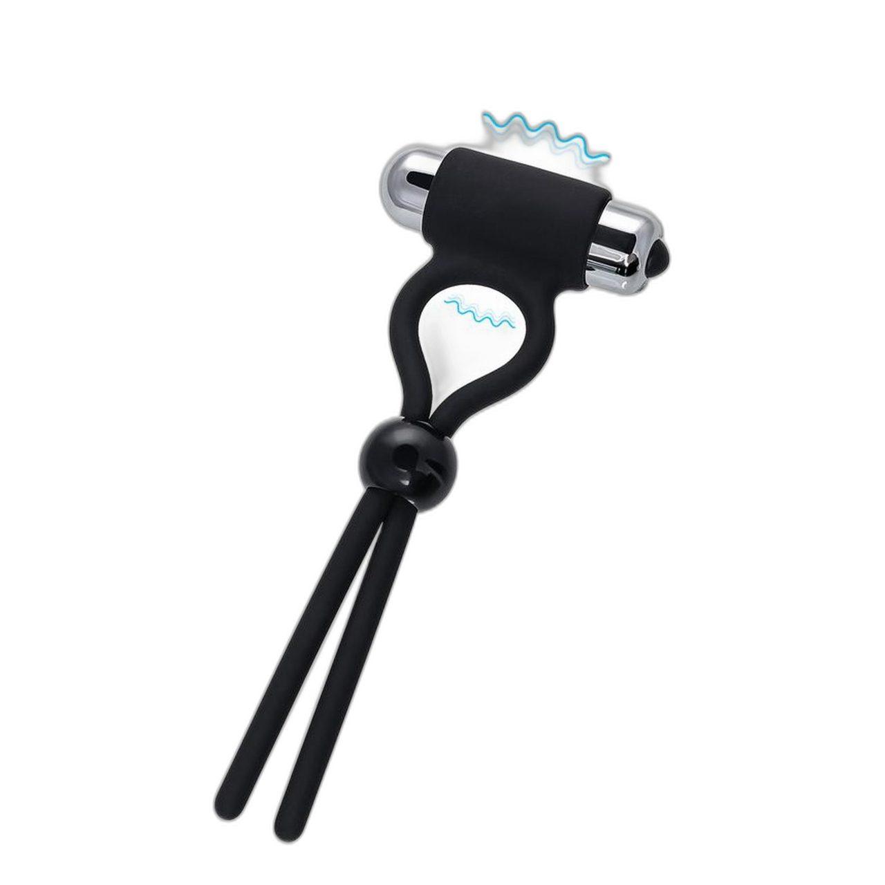 Silikonowe lasso erekcyjne z wibracją czarne 14 cm | Loris.pl