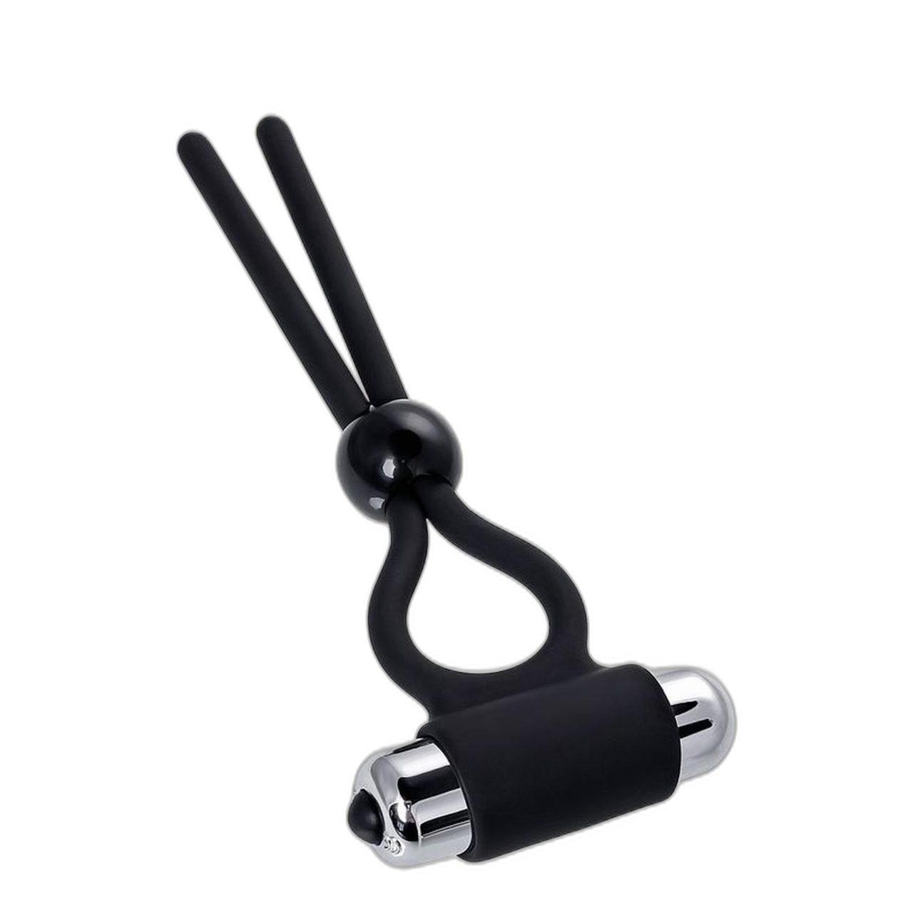 Silikonowe lasso erekcyjne z wibracją czarne 14 cm | Loris.pl