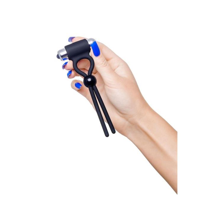 Silikonowe lasso erekcyjne z wibracją czarne 14 cm | Loris.pl