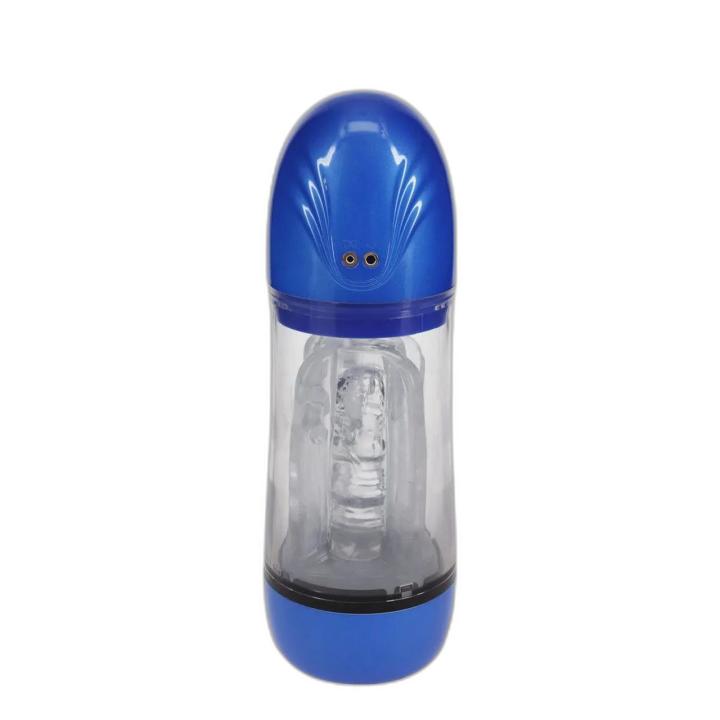 Męska pompka z ssaniem i wibracjami + dźwięk | Metaliczny niebieski | Loris.pl