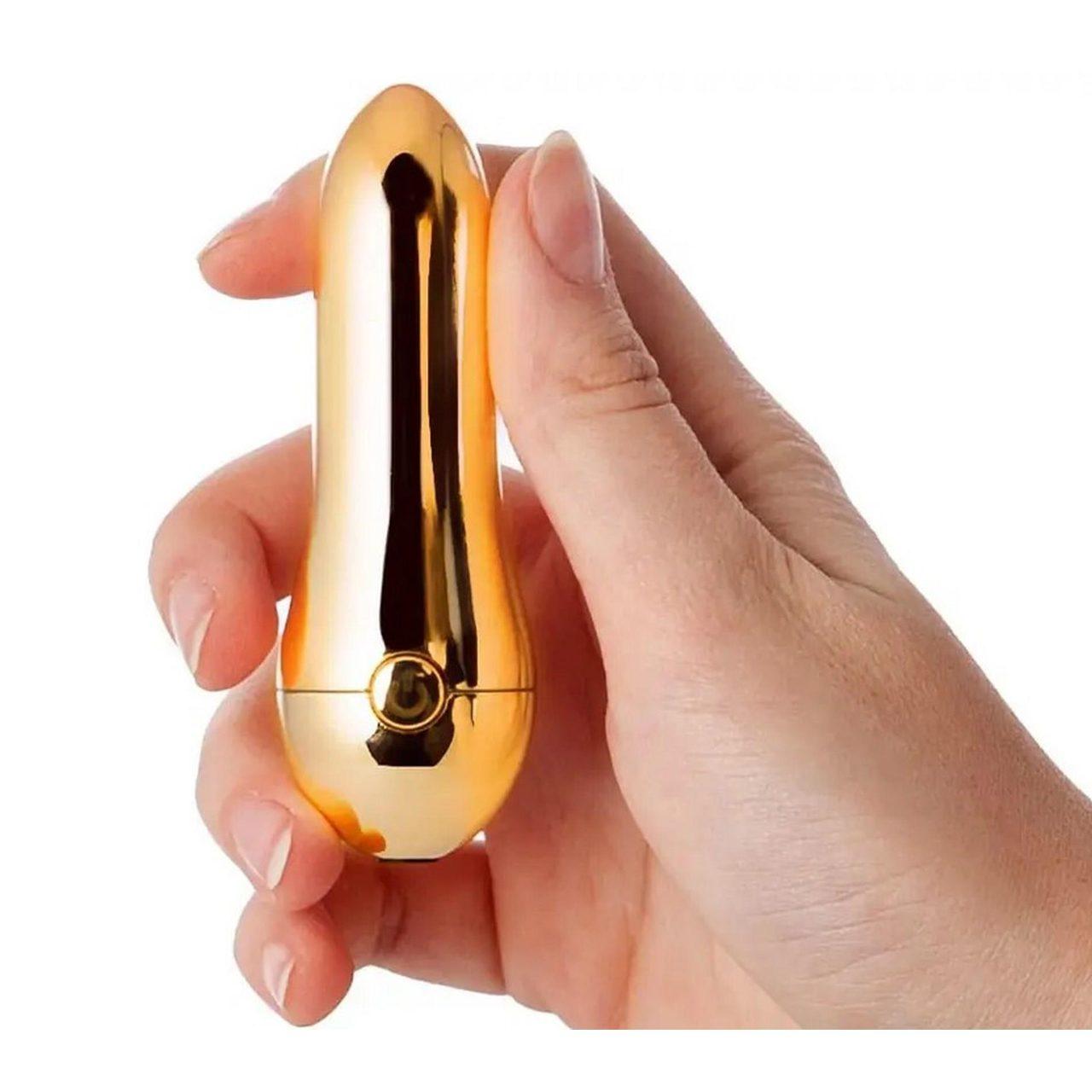 Złoty mini masażer 9 cm – 6 trybów wibracji, ładowanie USB | Loris.pl