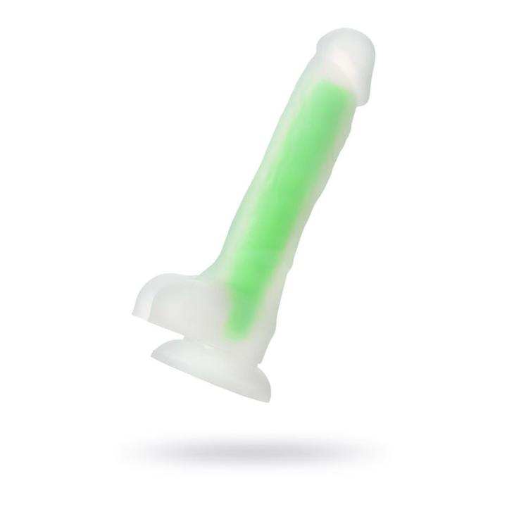 Świecące w ciemności dildo zielone 16,5 cm – realistyczny silikon