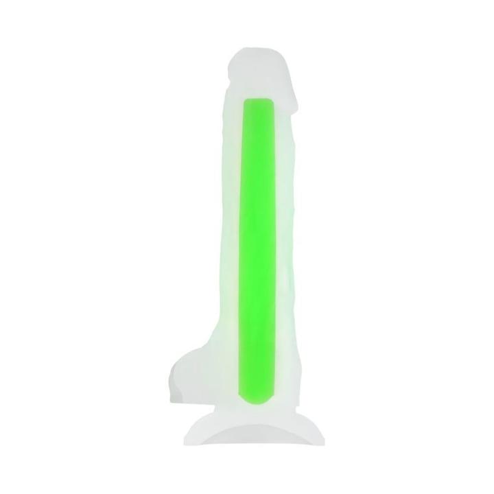 Świecące w ciemności dildo zielone 16,5 cm – realistyczny silikon