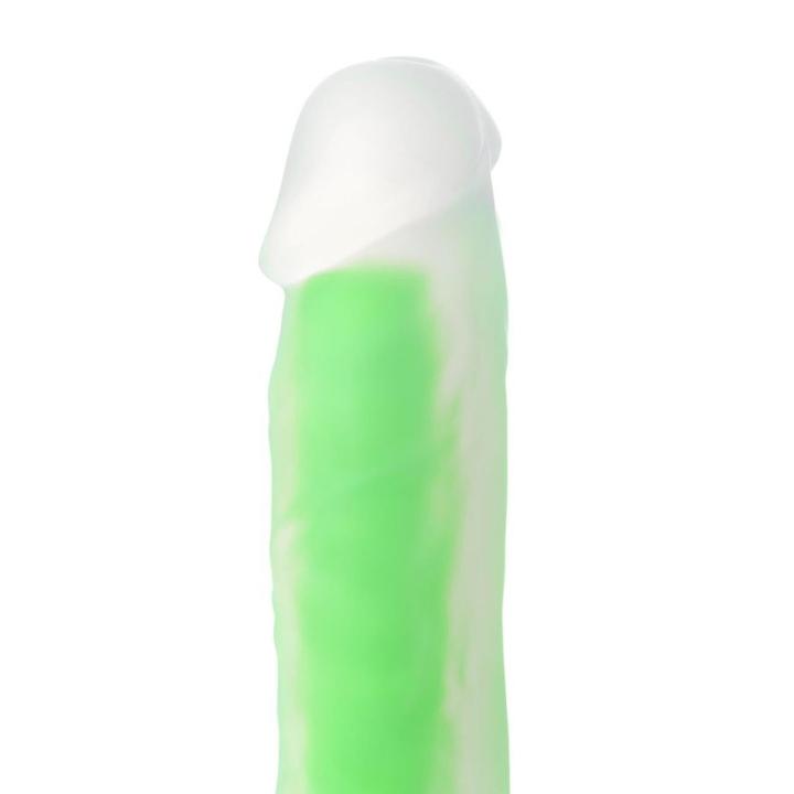 Świecące w ciemności dildo zielone 16,5 cm – realistyczny silikon
