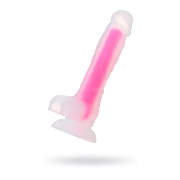 Świecące dildo realistyczne 16,5 cm różowe – miękki silikon