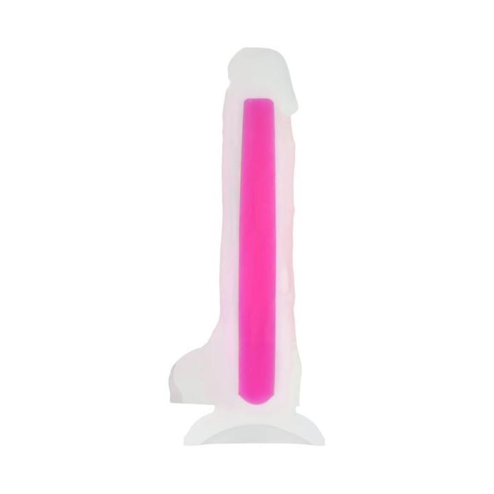 Świecące dildo realistyczne 16,5 cm różowe – miękki silikon