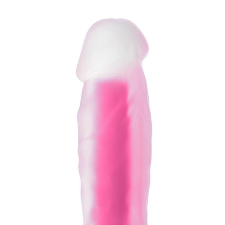 Świecące dildo realistyczne 16,5 cm różowe – miękki silikon