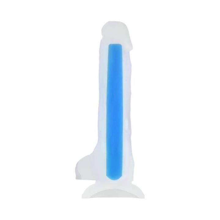 Świecące dildo realistyczne 14,5 cm niebieskie z silikonu