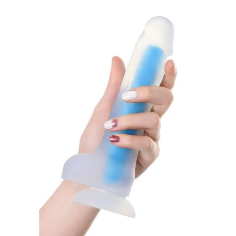 Świecące dildo realistyczne 14,5 cm niebieskie z silikonu