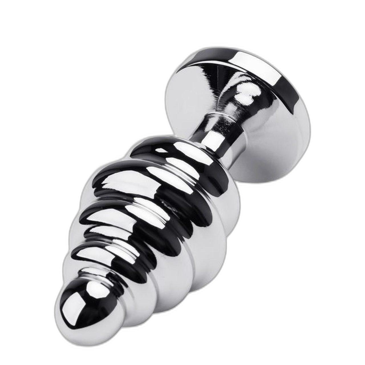 Srebrny plug analny z czerwonym kryształkiem i teksturą | Loris.pl