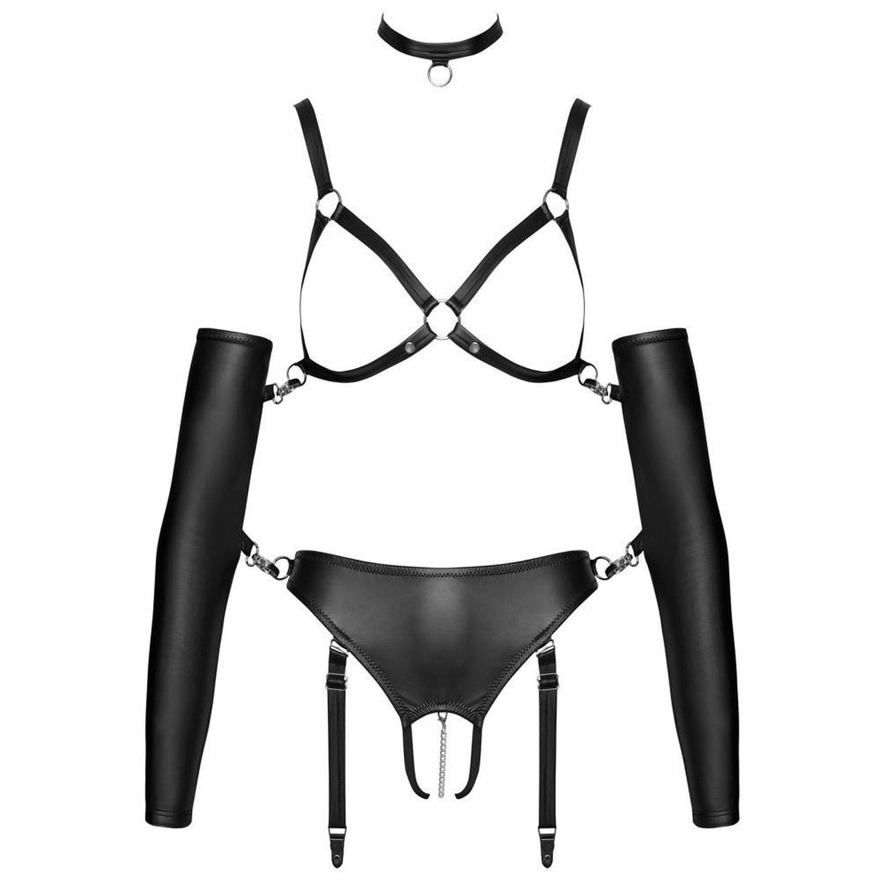 Plus size komplet z otwartym krokiem i obrożą – pas do pończoch, opaski | Loris.pl