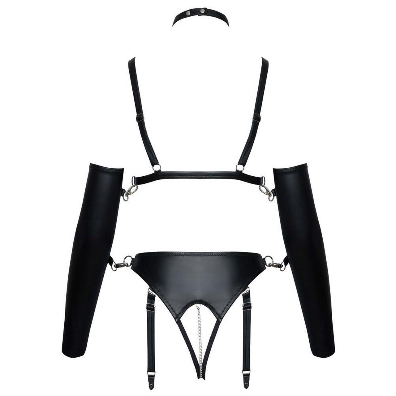 Plus size komplet z otwartym krokiem i obrożą – pas do pończoch, opaski | Loris.pl