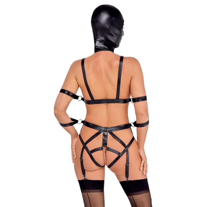 Komplet strapów z maską i kajdankami l | eko skóra | Loris.pl