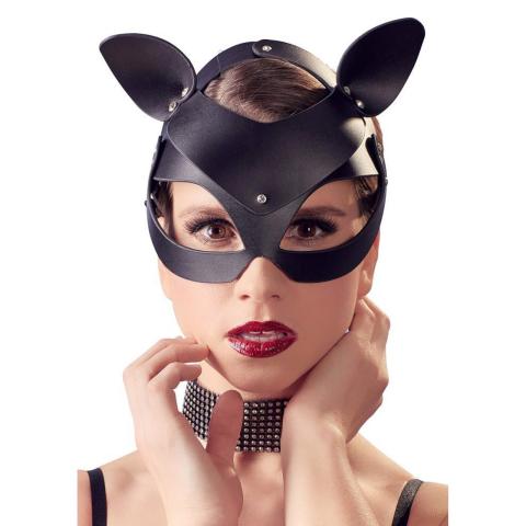 Maska BDSM z kocimi uszami z imitacji skóry i ćwiekami dżetu