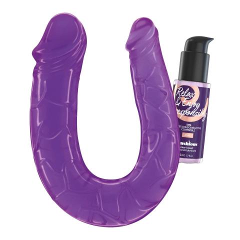 Podwójne dildo fioletowe + lubrykant analny 50 ml