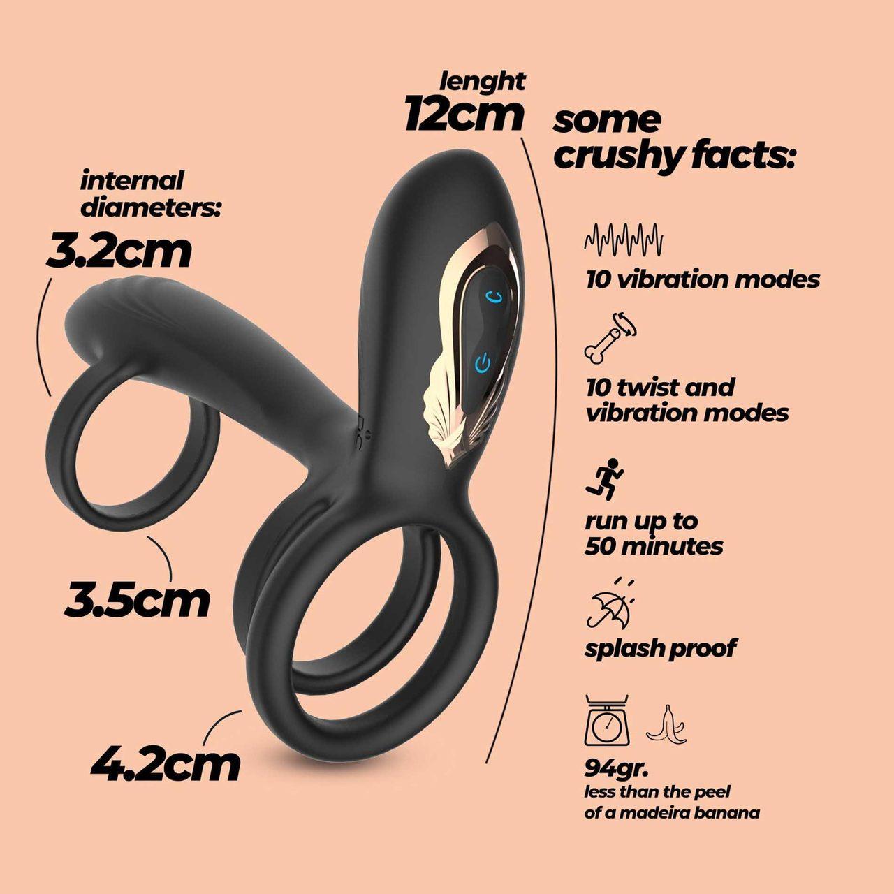 Wibrująco-rotacyjny pierścień na penisa z pilotem 12 cm | Loris.pl