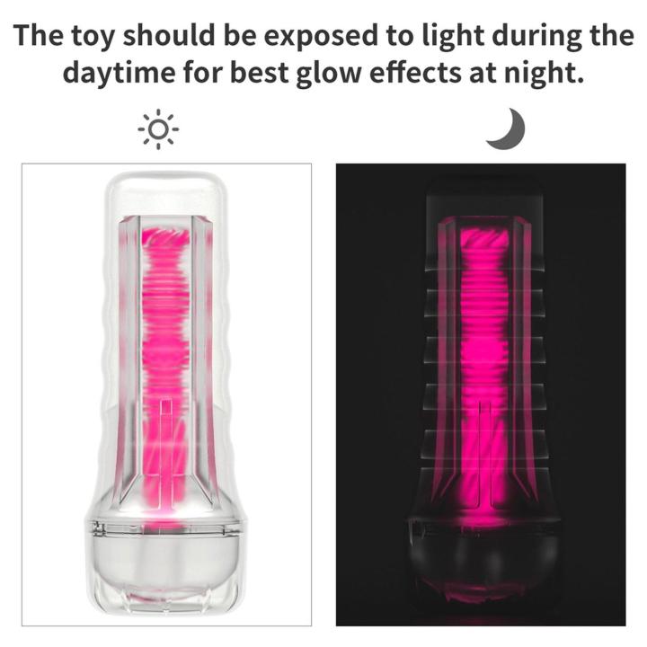 Świecący masturbator TPE różowy 21,3 cm – teksturowany tunel